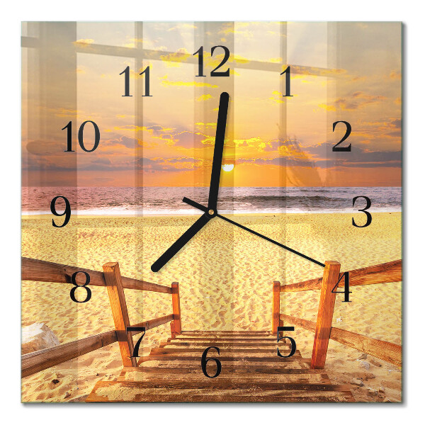 Quadratische wanduhr modern Brücke am Strand