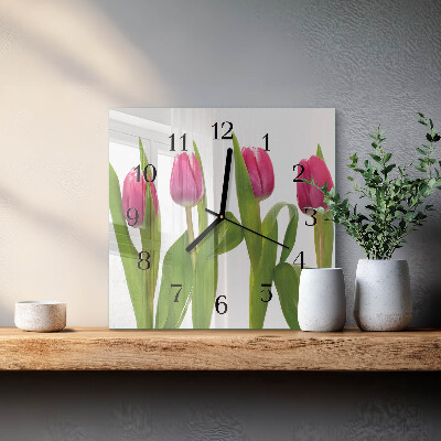 Wanduhr mit motiv quadratisch Tulpen