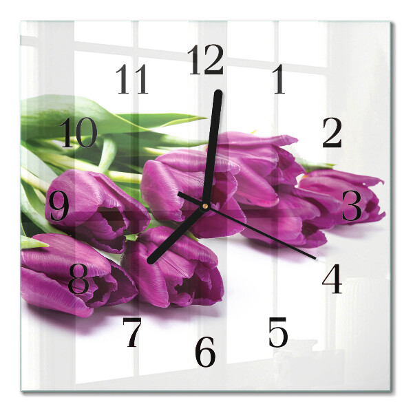 Glasuhr quadratisch Tulpen