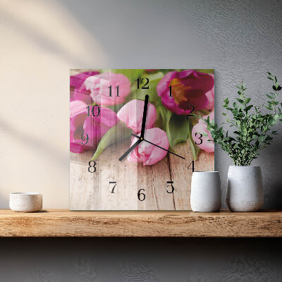 Glasuhr quadratisch Tulpen