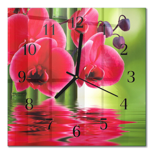 Quadratische wanduhr Orchidee
