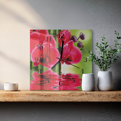 Quadratische wanduhr Orchidee
