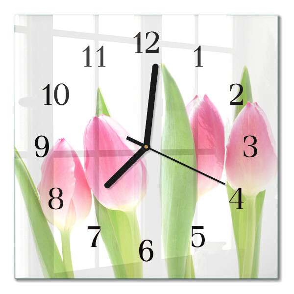 Glasuhr quadratisch Tulpen