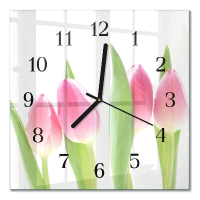 Glasuhr quadratisch Tulpen