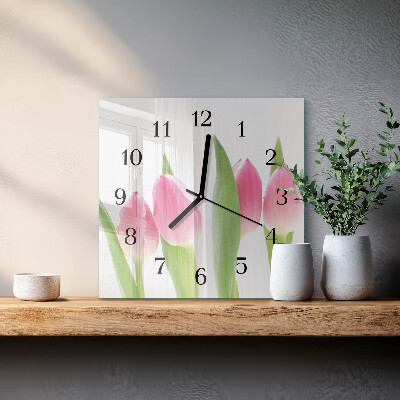 Glasuhr quadratisch Tulpen