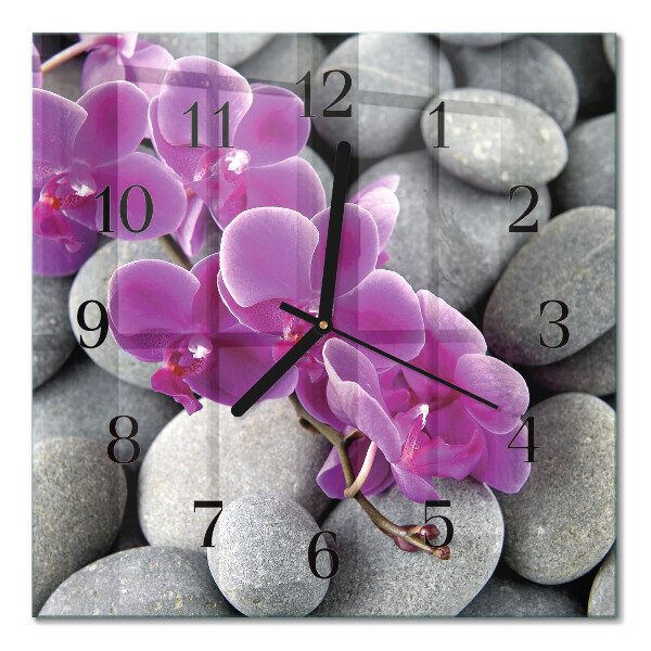 Wanduhr mit motiv quadratisch Steine und Orchideen