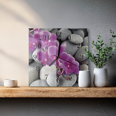 Wanduhr mit motiv quadratisch Steine ​​und Orchideen