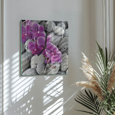 Wanduhr mit motiv quadratisch Steine ​​und Orchideen