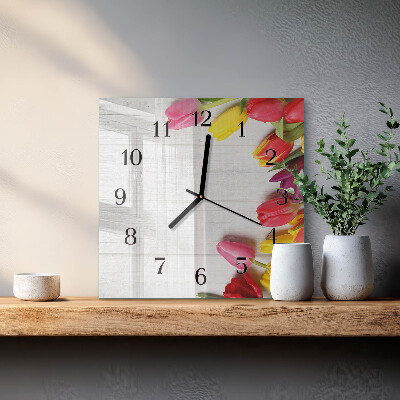 Quadratische wanduhr modern Tulpen