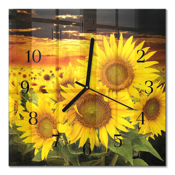 Glasuhr quadratisch Sonnenblumen