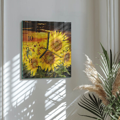 Glasuhr quadratisch Sonnenblumen