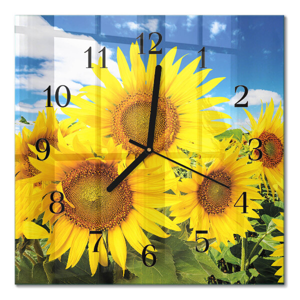 Quadratische wanduhr Sonnenblumen