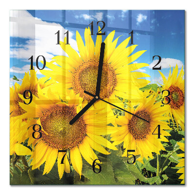 Quadratische wanduhr Sonnenblumen