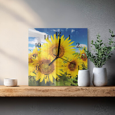 Quadratische wanduhr Sonnenblumen