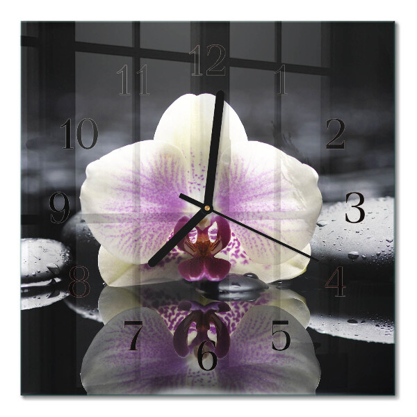 Moderne wanduhr quadratisch Orchidee