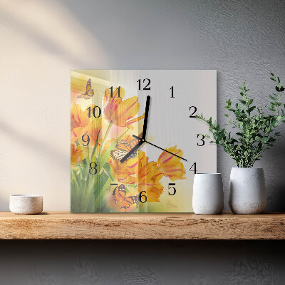 Quadratische wanduhr modern Tulpen
