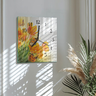 Quadratische wanduhr modern Tulpen