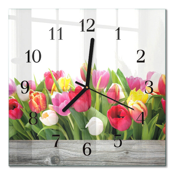 Quadratische wanduhr Tulpen