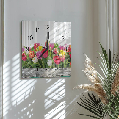Quadratische wanduhr Tulpen