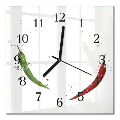 Moderne wanduhr quadratisch Chilischoten
