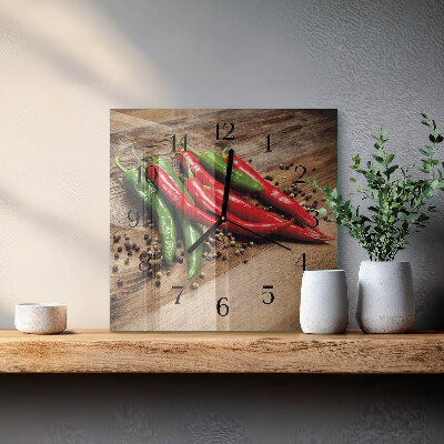 Glasuhr quadratisch Chilischoten