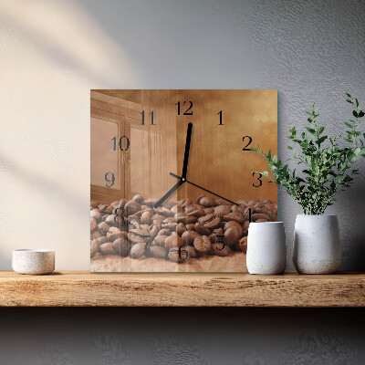 Quadratische wanduhr Kaffeebohnen