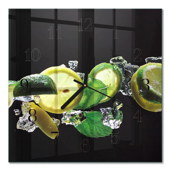 Quadratische wanduhr Zitrone und Limette