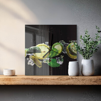 Quadratische wanduhr Zitrone und Limette