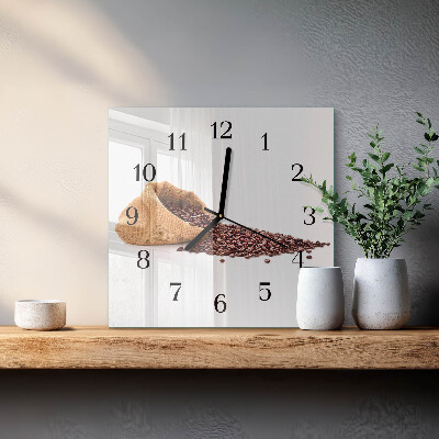Quadratische wanduhr modern Kaffeebohnen