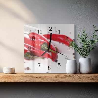 Quadratische wanduhr modern Chilischoten
