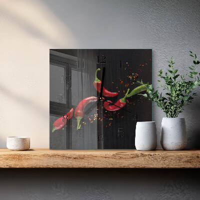 Quadratische wanduhr Chilischoten