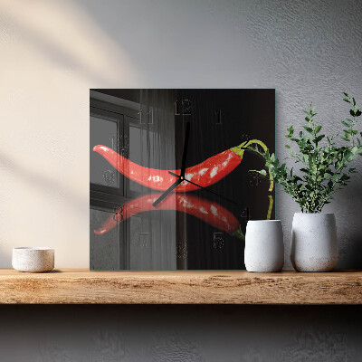 Quadratische wanduhr modern Chilischoten