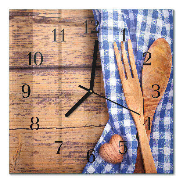 Wanduhr mit motiv quadratisch Holz und Besteck
