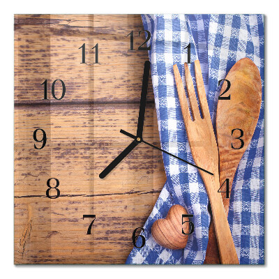 Wanduhr mit motiv quadratisch Holz und Besteck