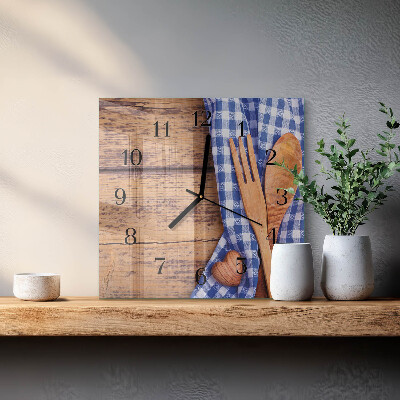 Wanduhr mit motiv quadratisch Holz und Besteck