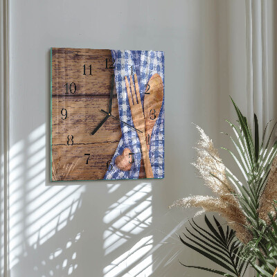 Wanduhr mit motiv quadratisch Holz und Besteck