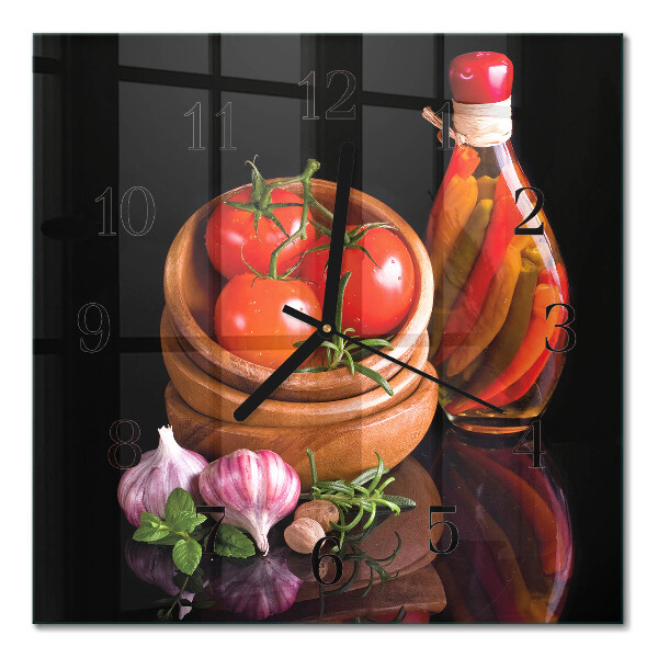 Quadratische wanduhr Tomaten und Knoblauch