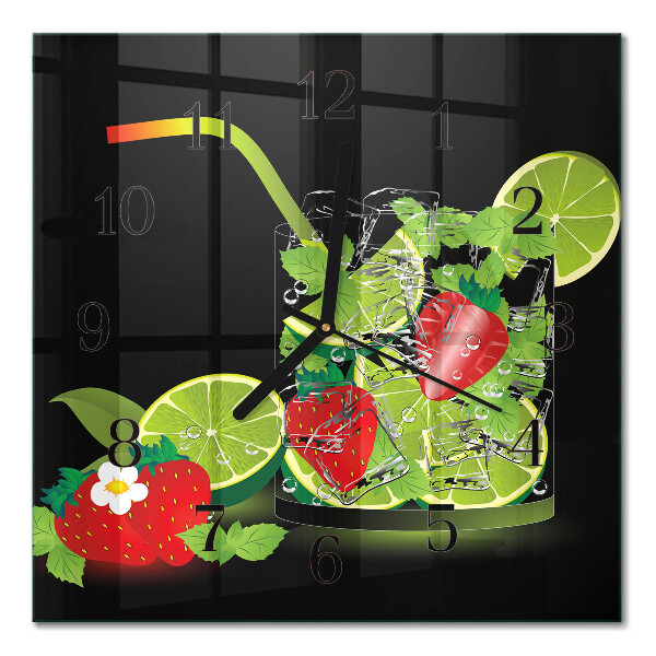 Moderne wanduhr quadratisch Erdbeere und Limette