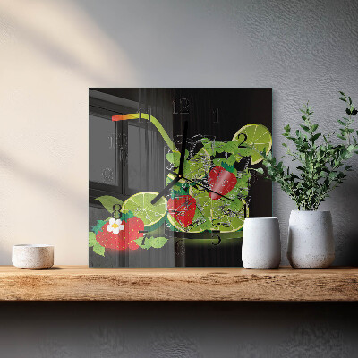 Moderne wanduhr quadratisch Erdbeere und Limette