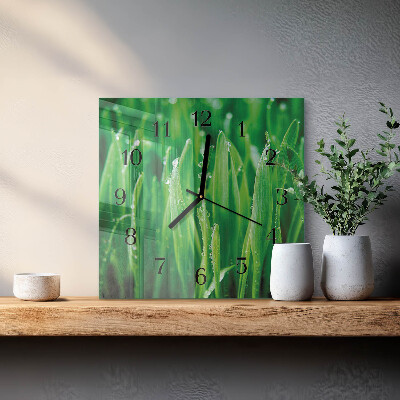 Quadratische wanduhr Grünes Gras
