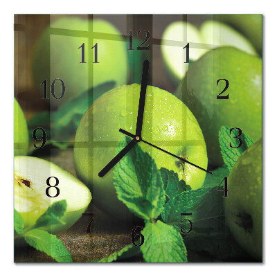 Quadratische wanduhr modern Grüne Äpfel