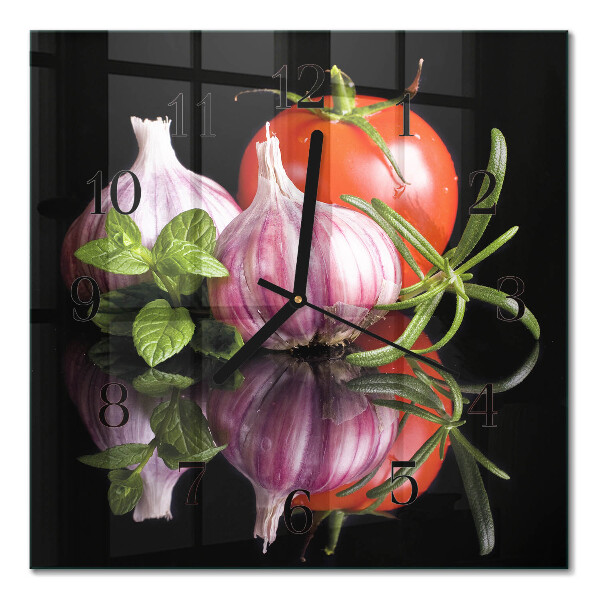 Quadratische wanduhr Tomaten-Knoblauch