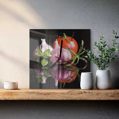 Quadratische wanduhr Tomaten-Knoblauch