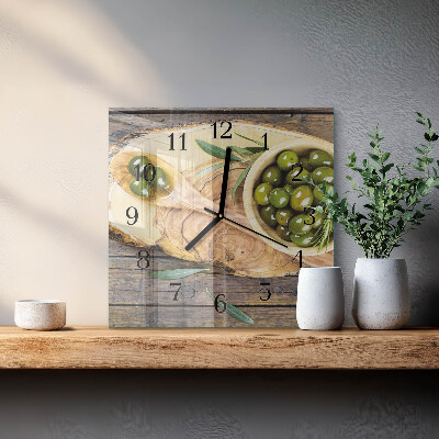 Moderne wanduhr quadratisch Olivenholz
