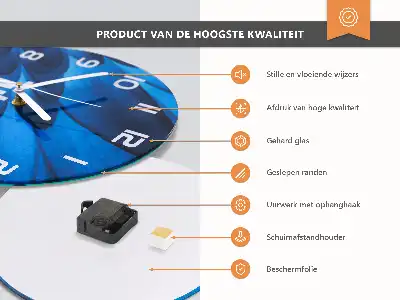 Runde wanduhr aus glas Pfirsich