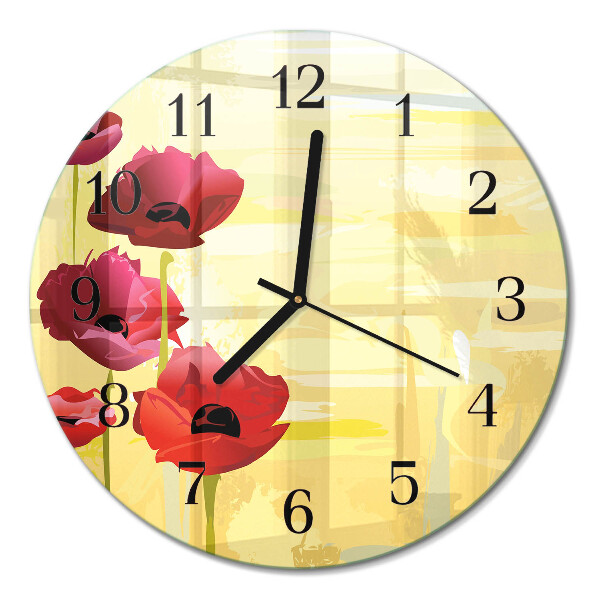Wanduhr glas rund Mohnblumen