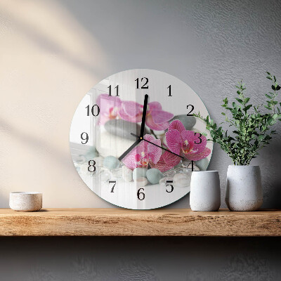Wanduhr glas rund Orchideen