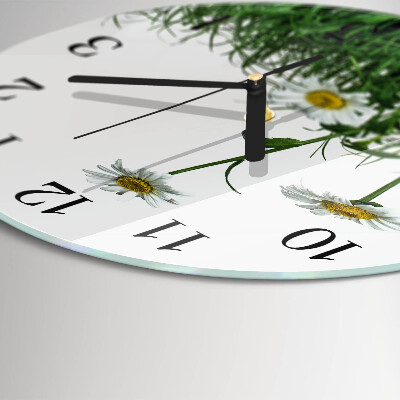 Wanduhr glas rund Gänseblümchen