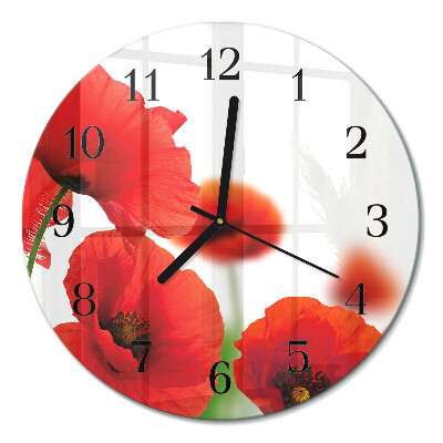 Wanduhr glas rund Mohnblumen