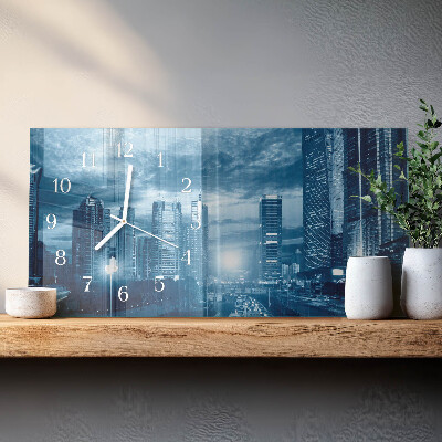 Horizontale glas wanduhr Nachtmetropole